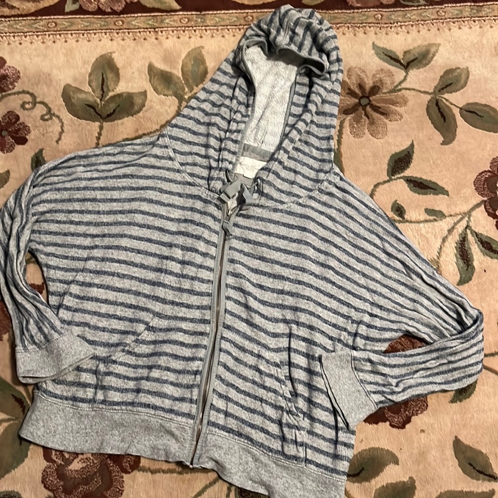 Eddie Bauer gray and navy striped zip up sweatshirt